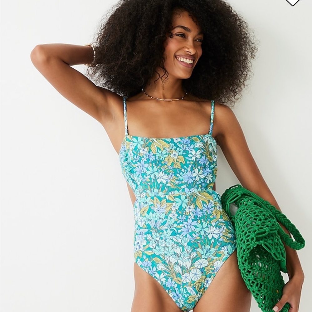 NEARLY NEW J.Crew Aqua Blooms One-Piece Swimsuit with Cut-out & Removable Straps